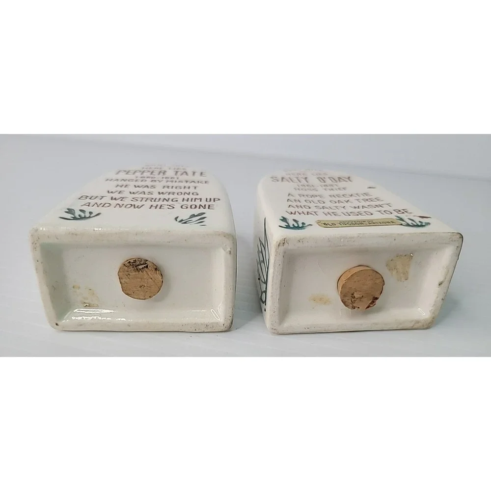 Vintage Tombstone Salt & Pepper Shakers Japan Pepper Tate & Salty O'Day Stoppers